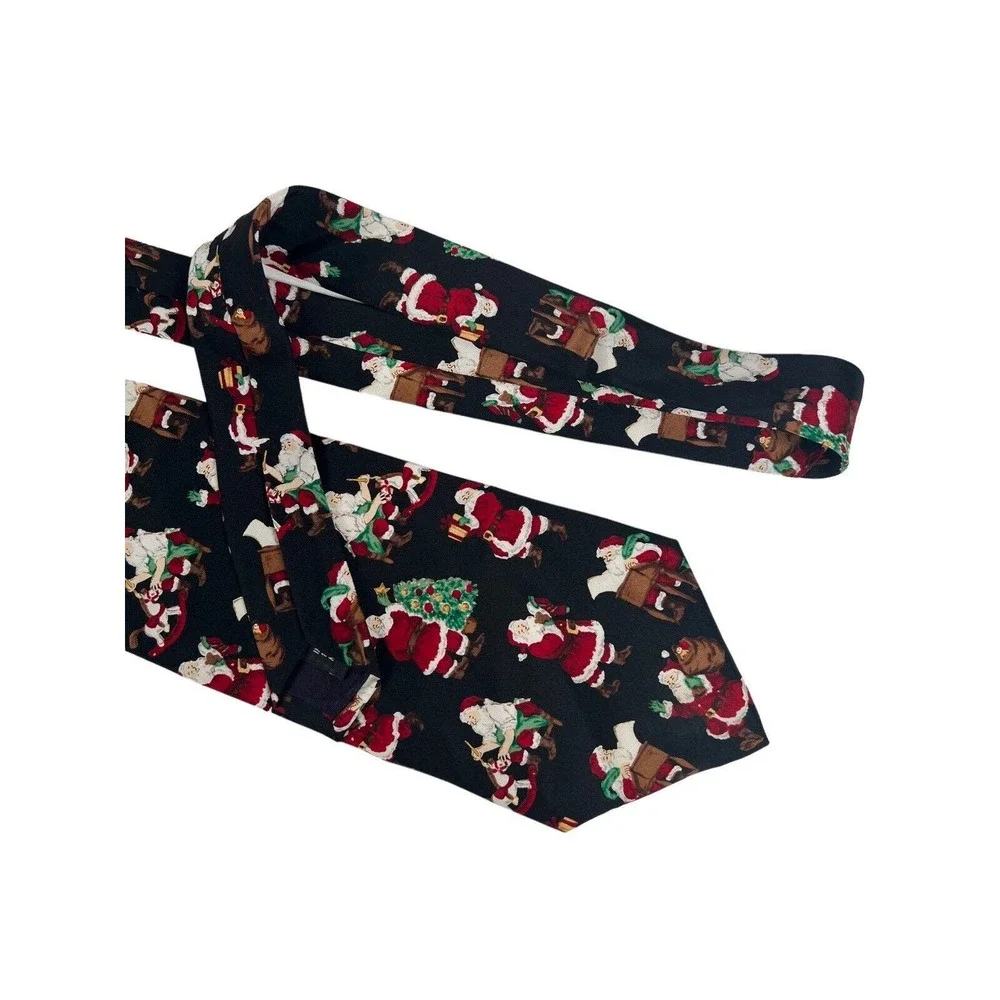 John Henry Busy Santa Clause Christmas Silk Neck Tie 57" x 3.75" - Picture 4 of 6